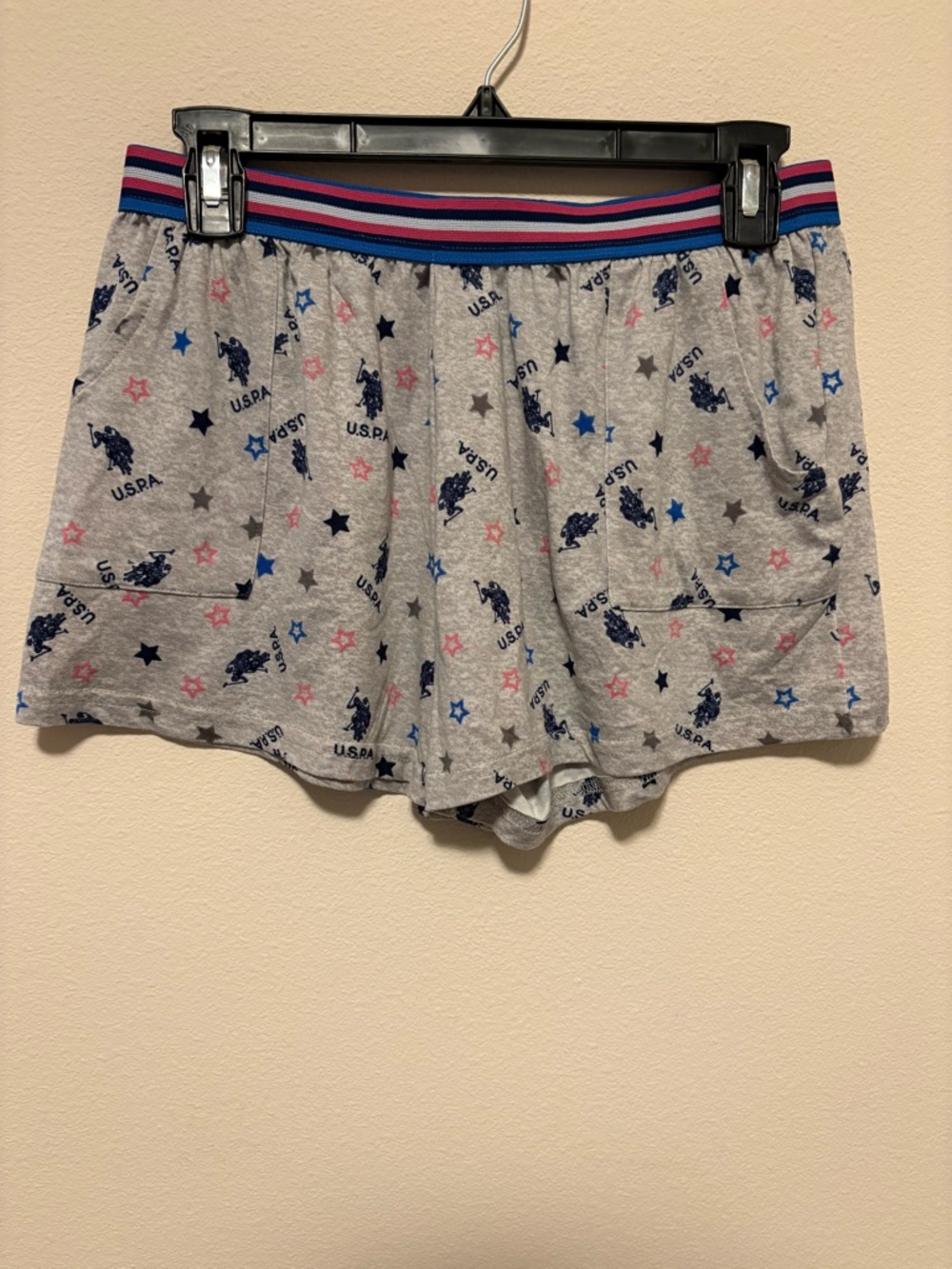 U.S. Polo Assn. Gray Pajama Shorts with Navy & Pink Star Print